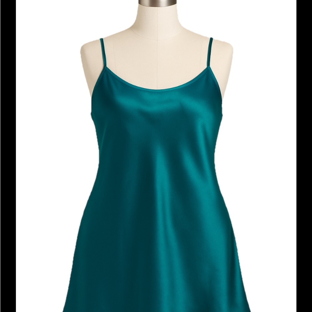 jcCollection Teal Satin Slip Gown Adjustable Straps 1X